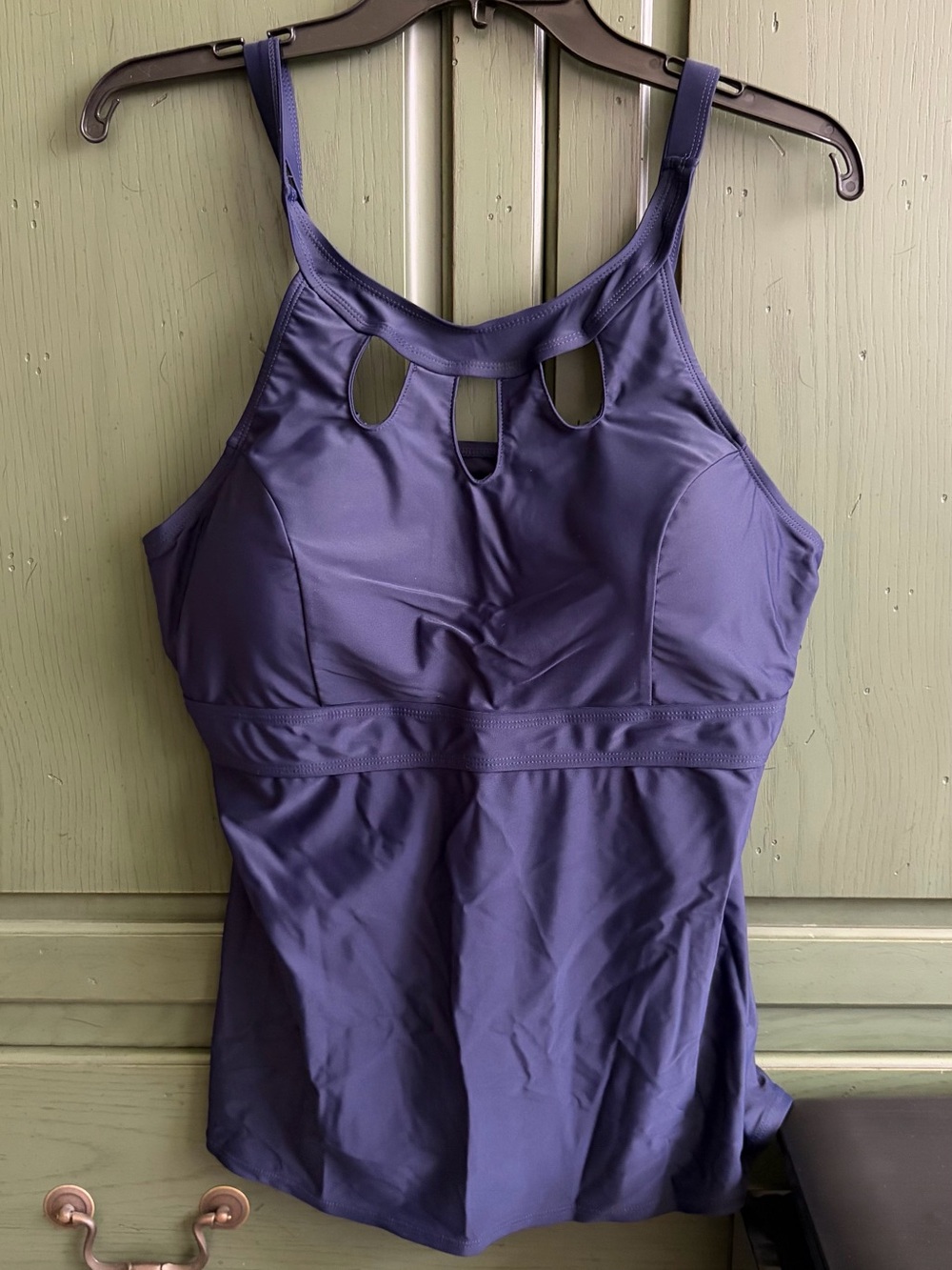High-Neck Purple One-Piece Swim Top with Keyhole Detail, size 14